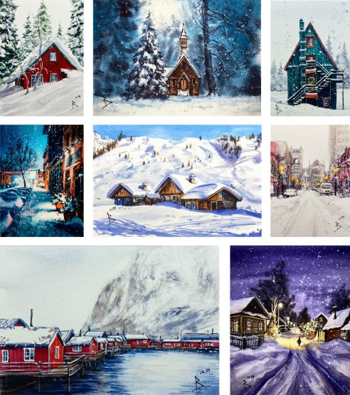 Школа рисования Беркана - Кира Бондарева → Зимние домики