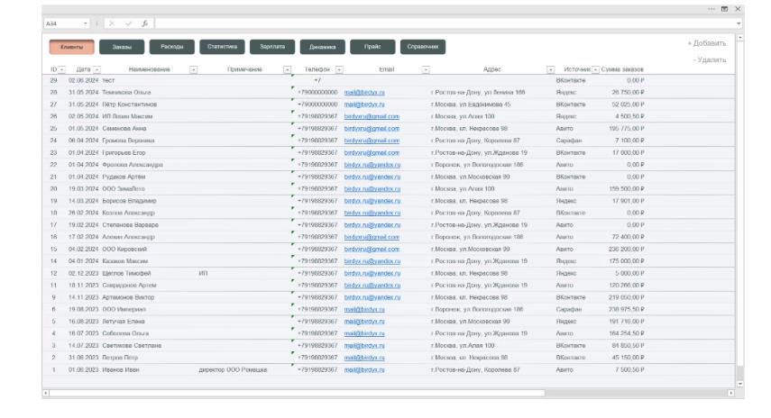 Бёрдикс Магазин - CRM в Excel: система учёта и автоматизации бизнеса