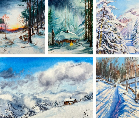 Школа рисования Беркана - Кира Бондарева → Старые мастера: снежные истории