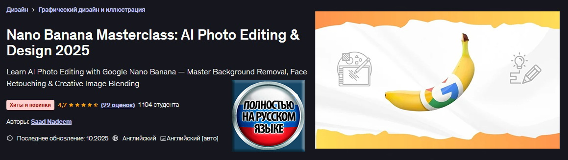 Udemy / Saad Nadeem - МК Nano Banana: редактирование фотографий и дизайн с использованием ИИ