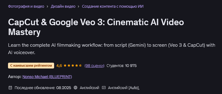 Udemy / Nonso Michael - CapCut & Google Veo 3: Мастерство кинематографического ИИ видео