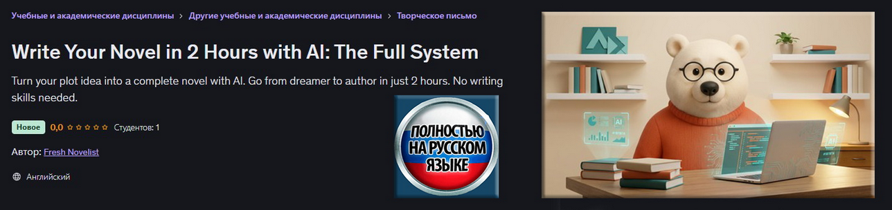 Udemy / Fresh Novelist - Напишите свой роман за 2 часа с помощью ИИ