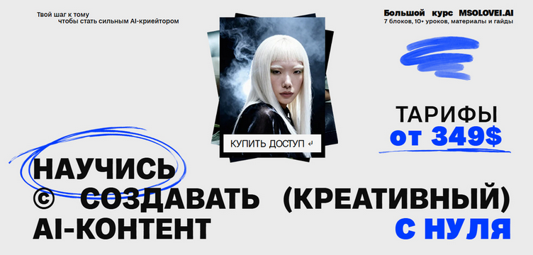 Научись создавать (креативный) AI / Маргарита Соловей - контент с нуля. Тариф Solo